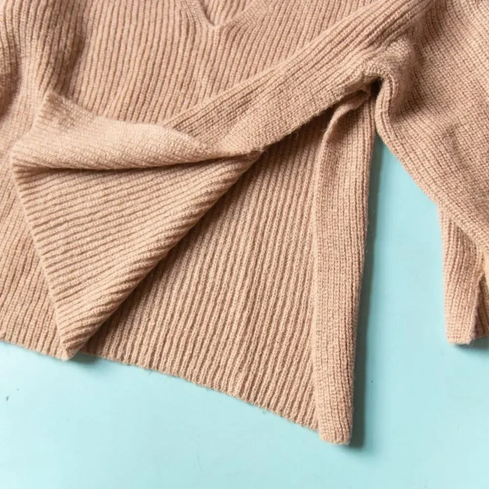 Rebecca Minkoff Remi Tan V-Neck Wool Mohair Knit Sweater Size Small Ribbed - Picture 5 of 10